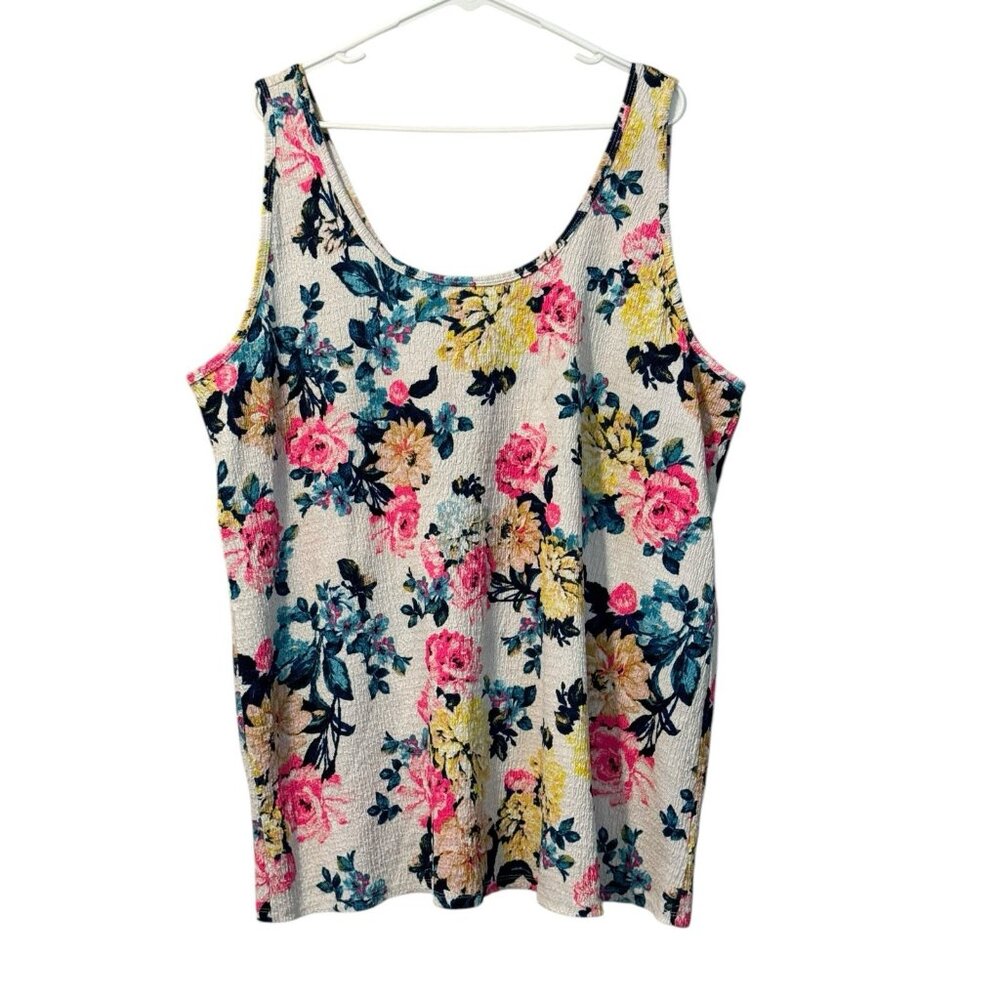 TORRID Blue Yellow Pink Floral Hawaiian Crinkle Gauzy Tank Top Size 5 Beach